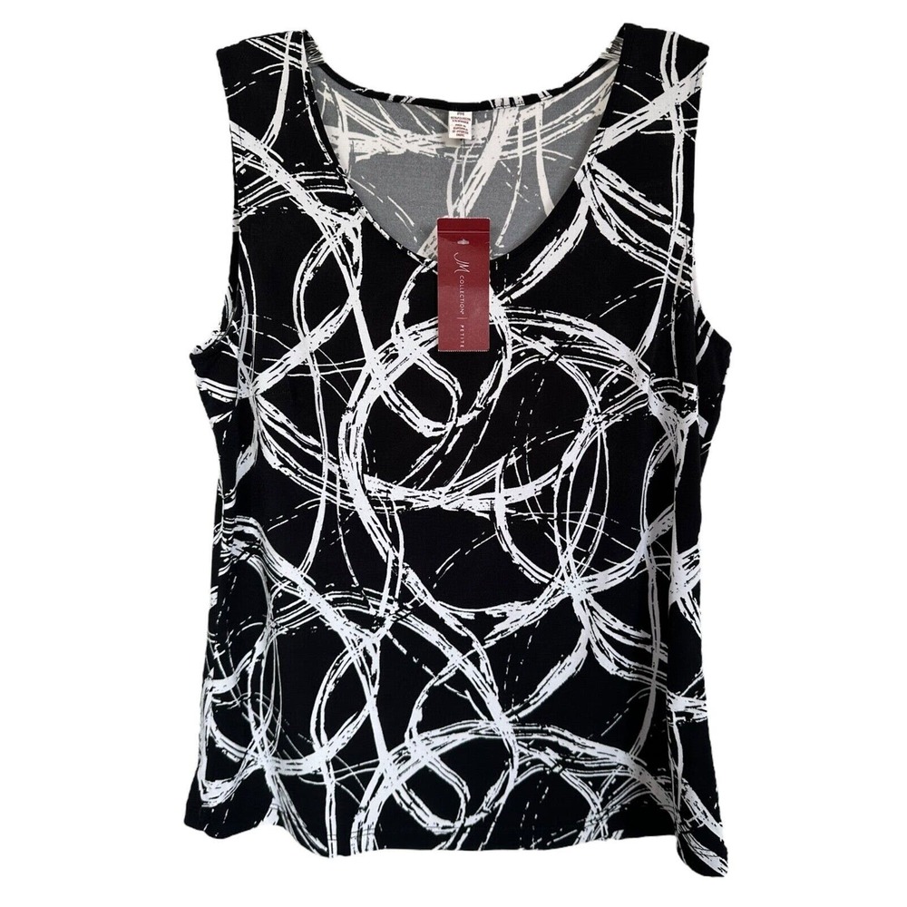 JM Collection Women's Sleeveless Printed Tank Top Petite Size M Black & White